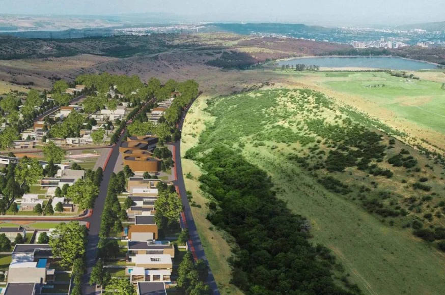 The community and Lisi Lake from above — a neighboring development sector