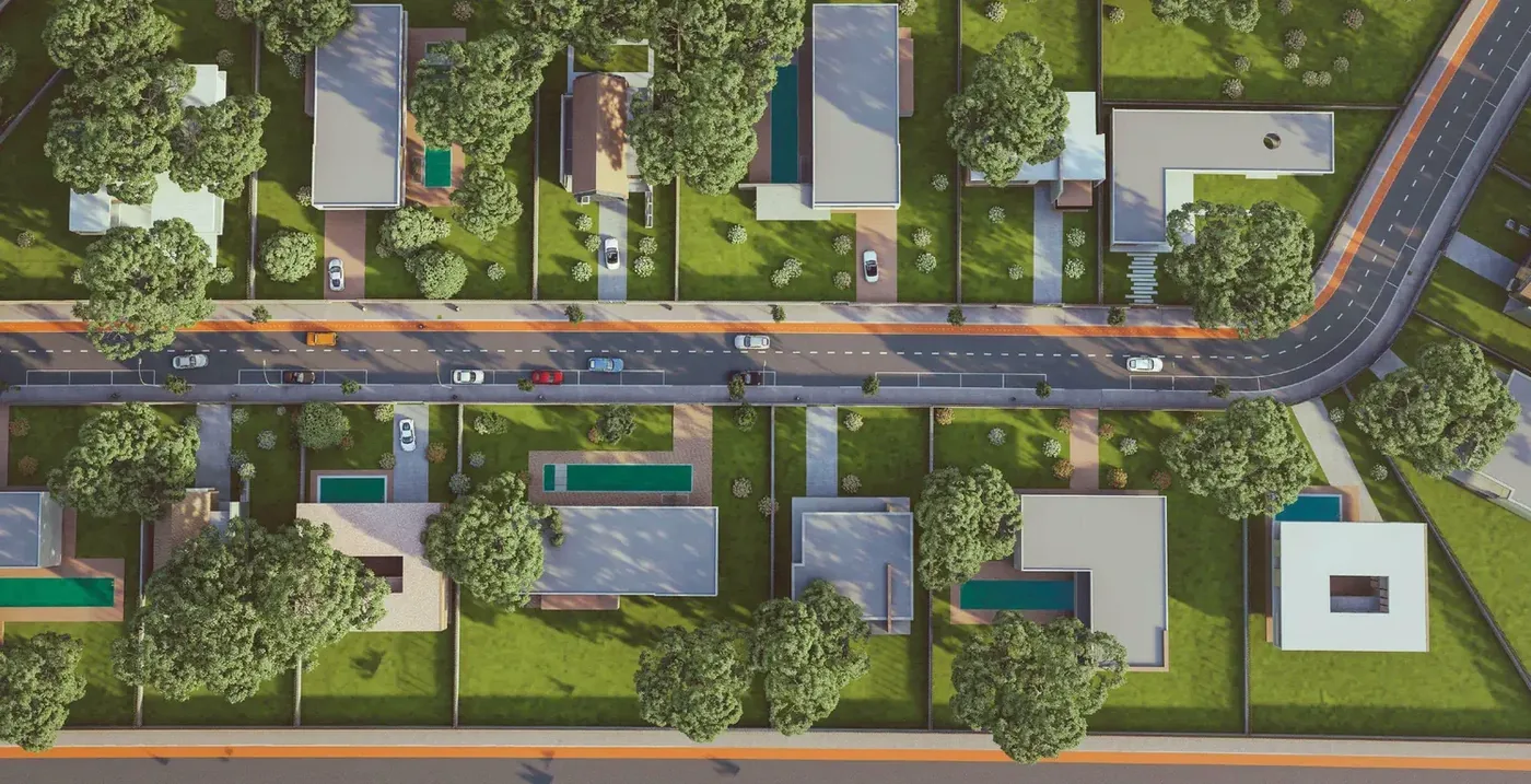 Sector layout: plots from 1,000 m² with private pools